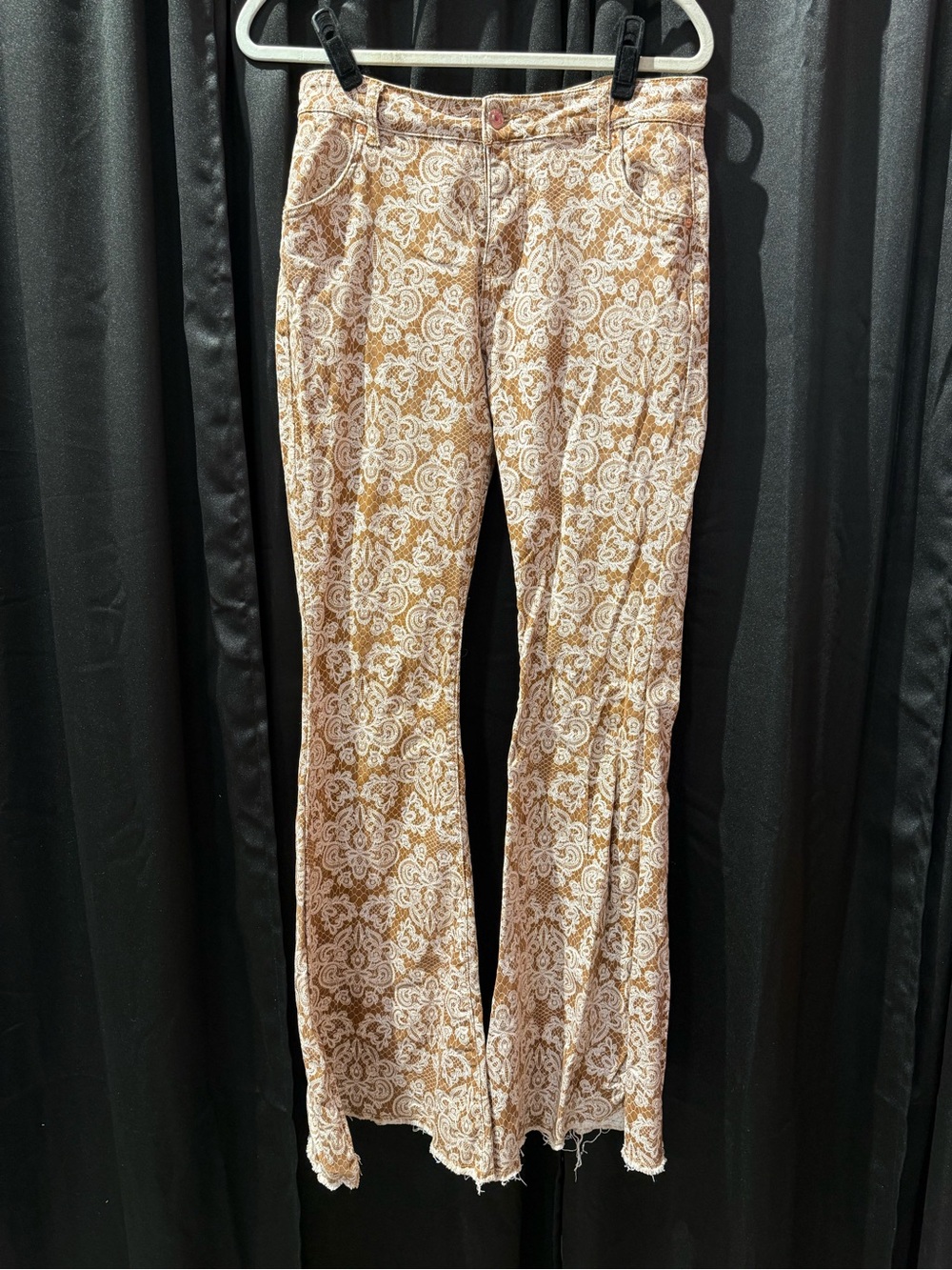 Women's Beige Floral Wide Leg Jeans